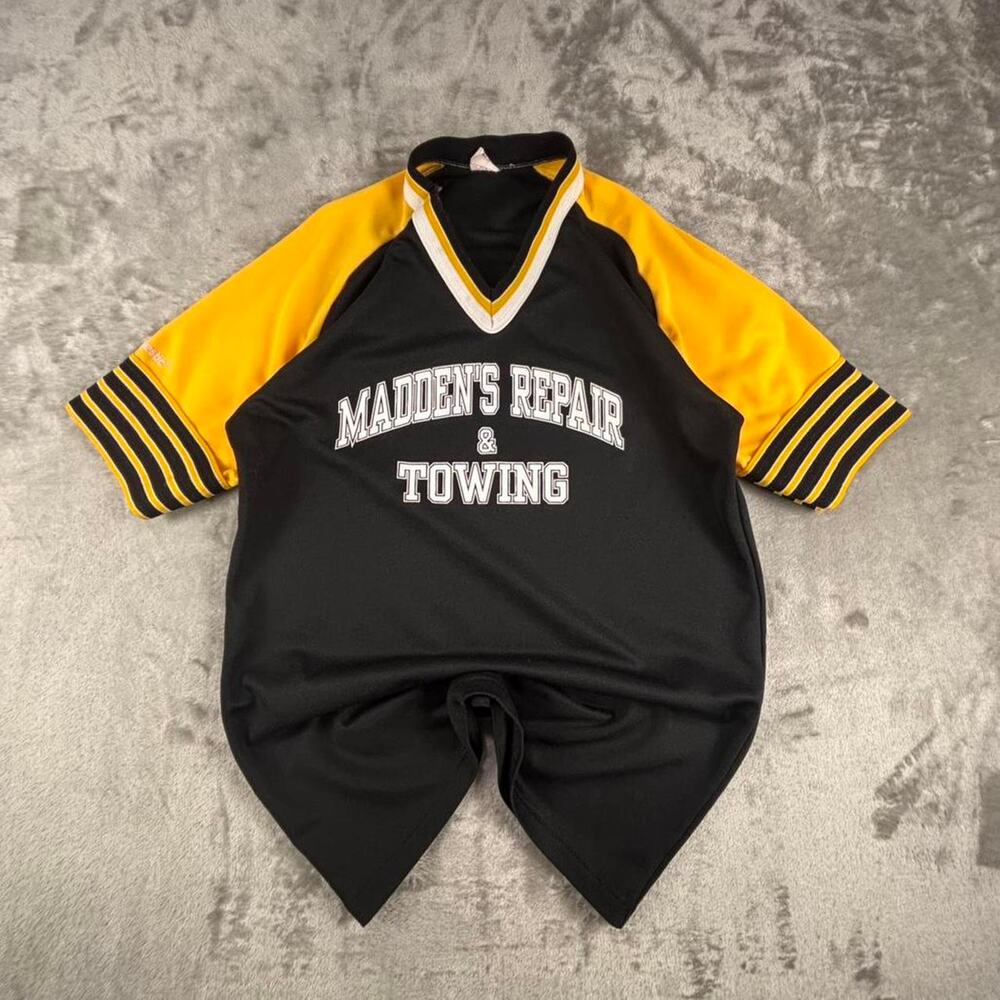 VTG Madden repair & towing Majestic yellow black baseball Jersey mens M